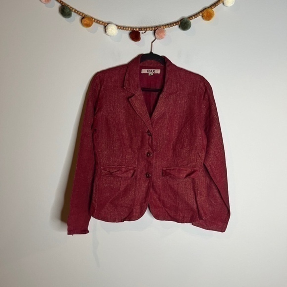 Flax red and gold metallic linen blazer jacket